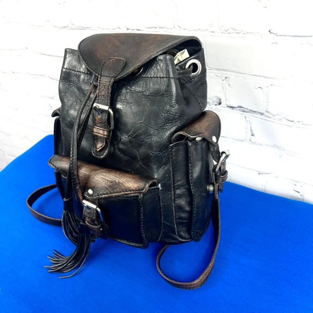 Freebird by Steven Black Leather Backpack with Brown Accents